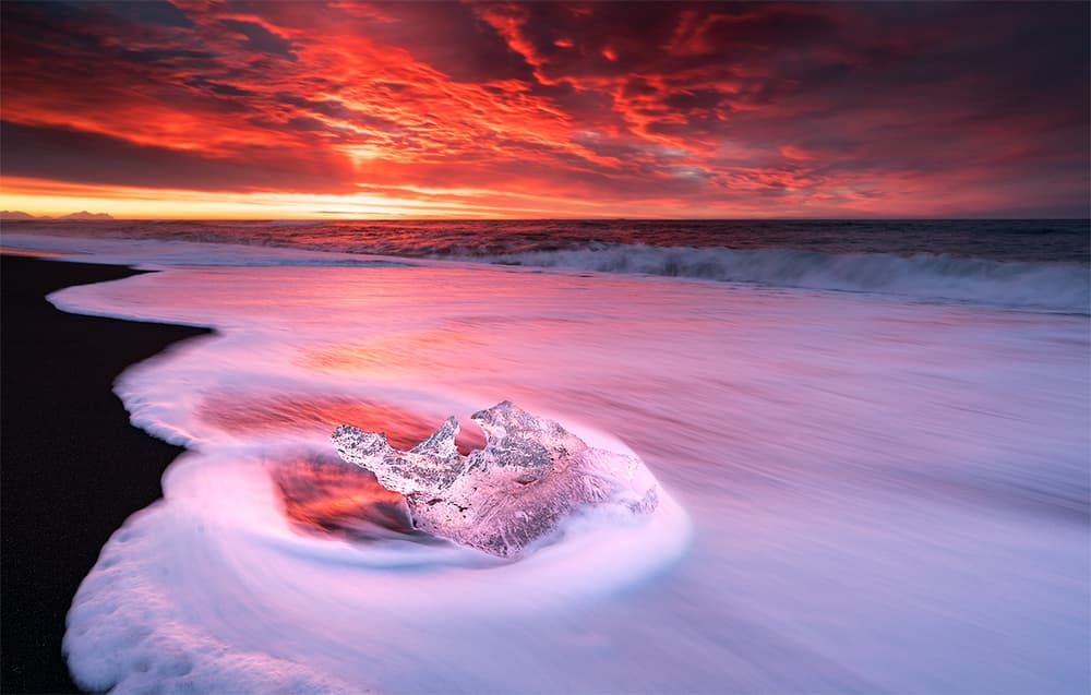 Vibrant Ice Beach Sunset by Jingshu Zhu — canvas wall art