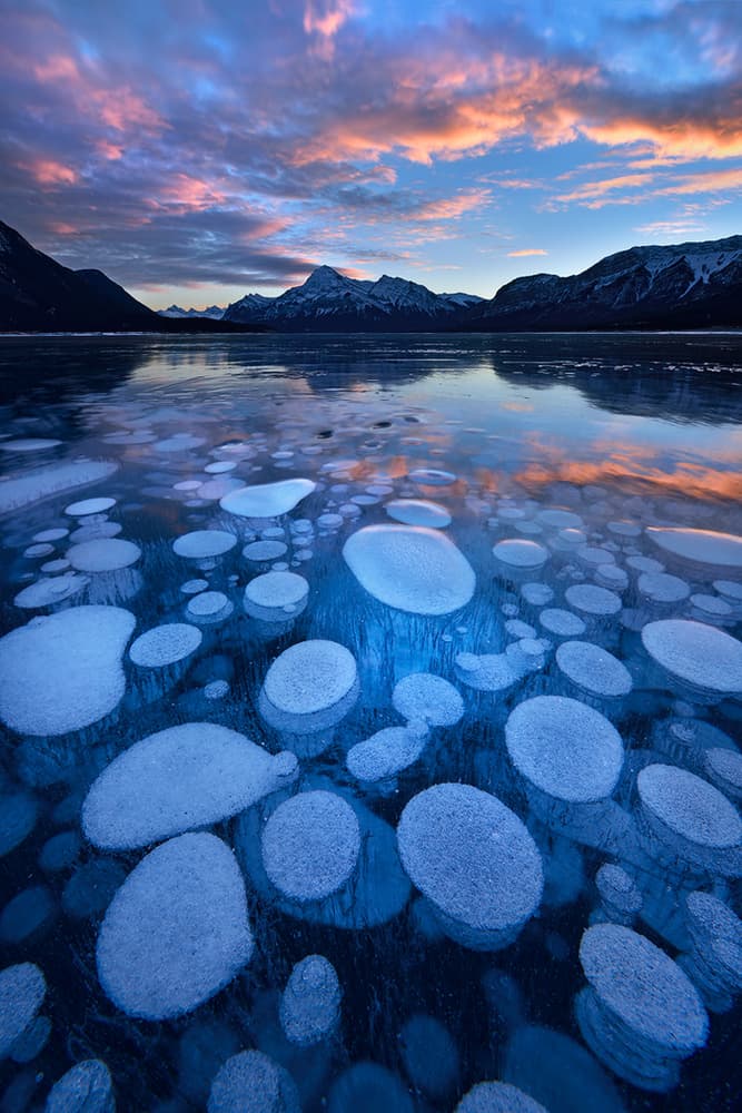 Frozen Bubbles Mountain Sunset by Mei Xu — canvas wall art
