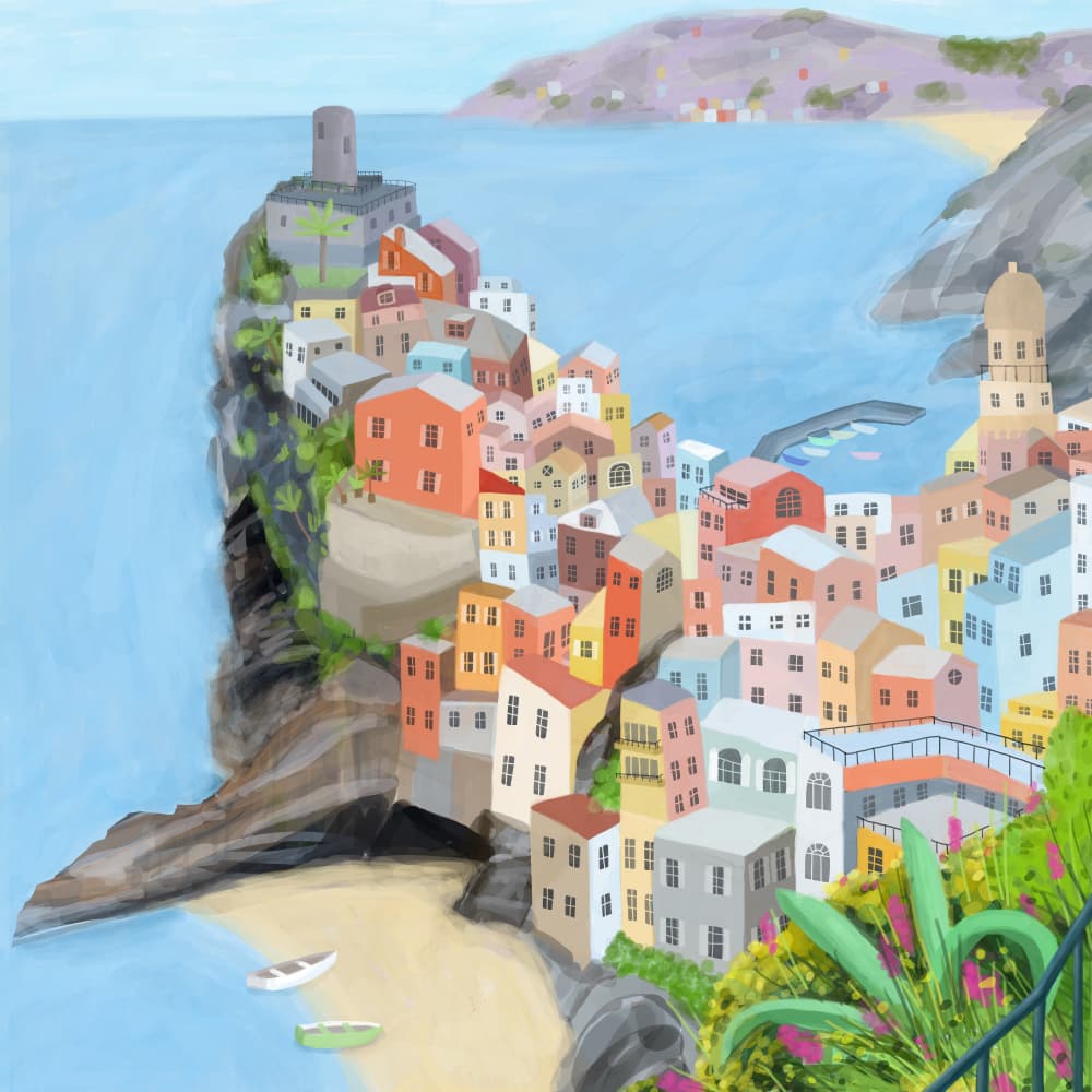 Colorful Coastal Village by Carla Daly — canvas wall art