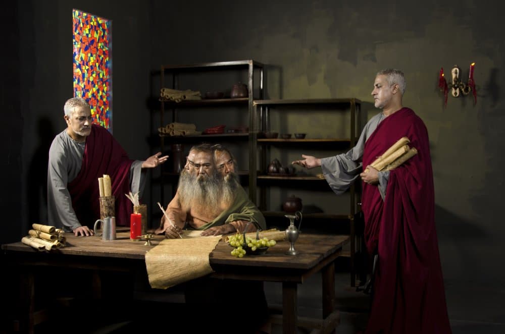 Philosophers Debate Scrolls by Rawisyah Aditya — canvas wall art
