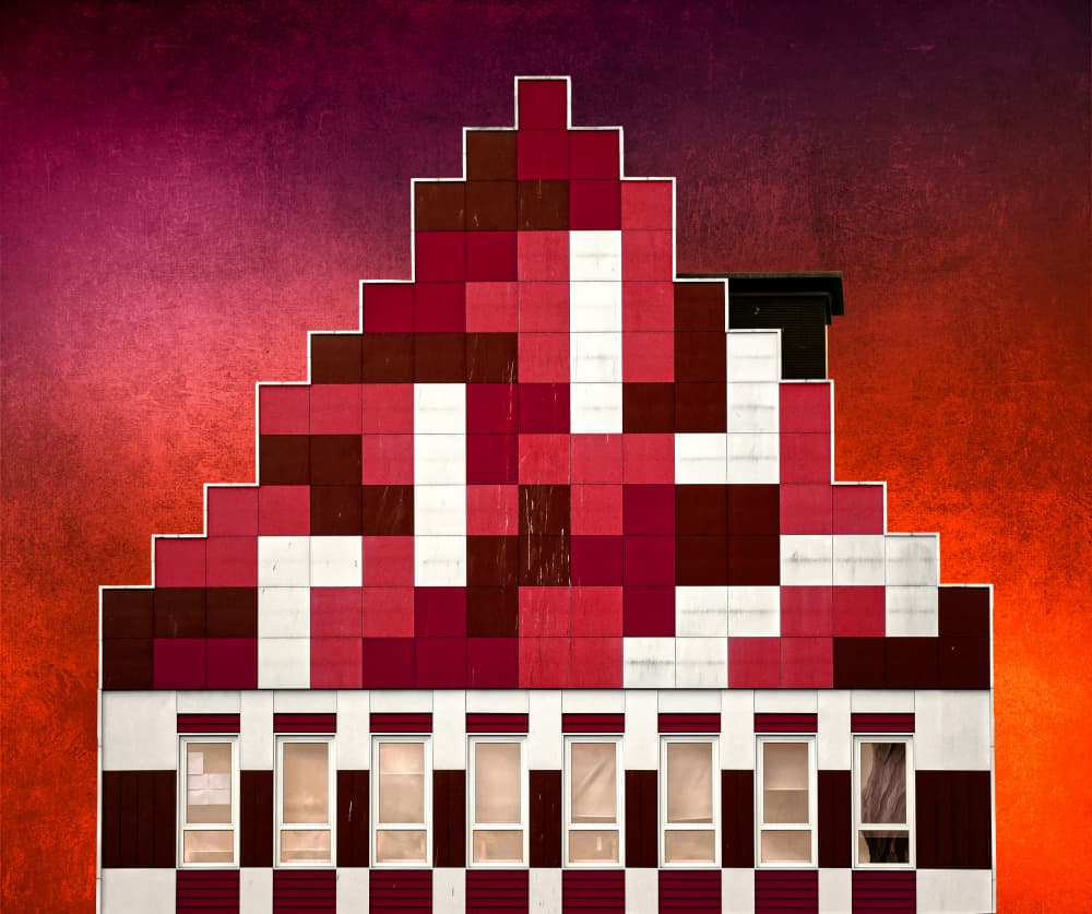 Pixel Art Building Facade by Erhard Batzdorf — canvas wall art