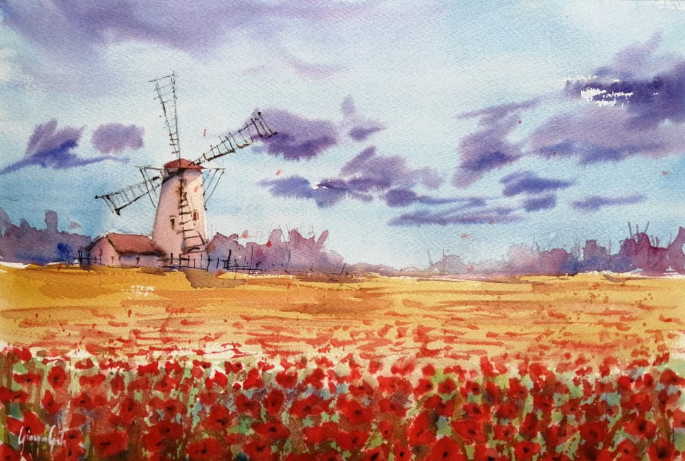 Vibrant Windmill Poppy Field by Giorgio Gosti — canvas wall art