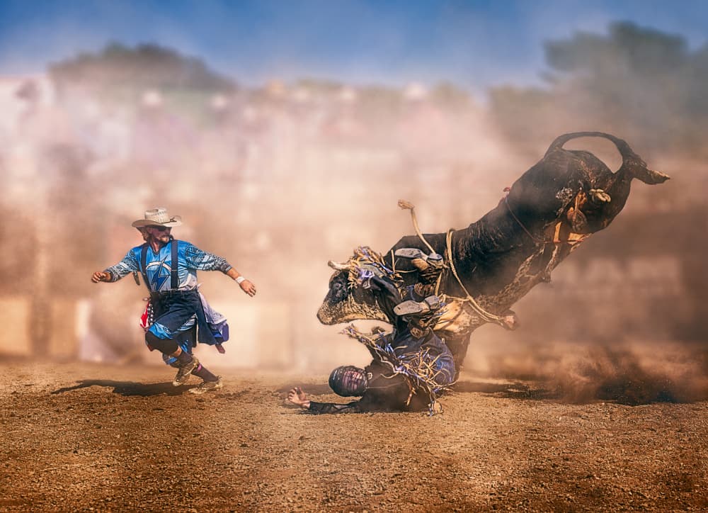 Rodeo Bull Rider Action by Ben.C.L — canvas wall art