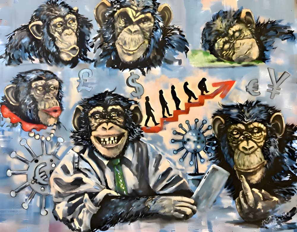 Chimpanzee Business World by Anda Bieza — canvas wall art