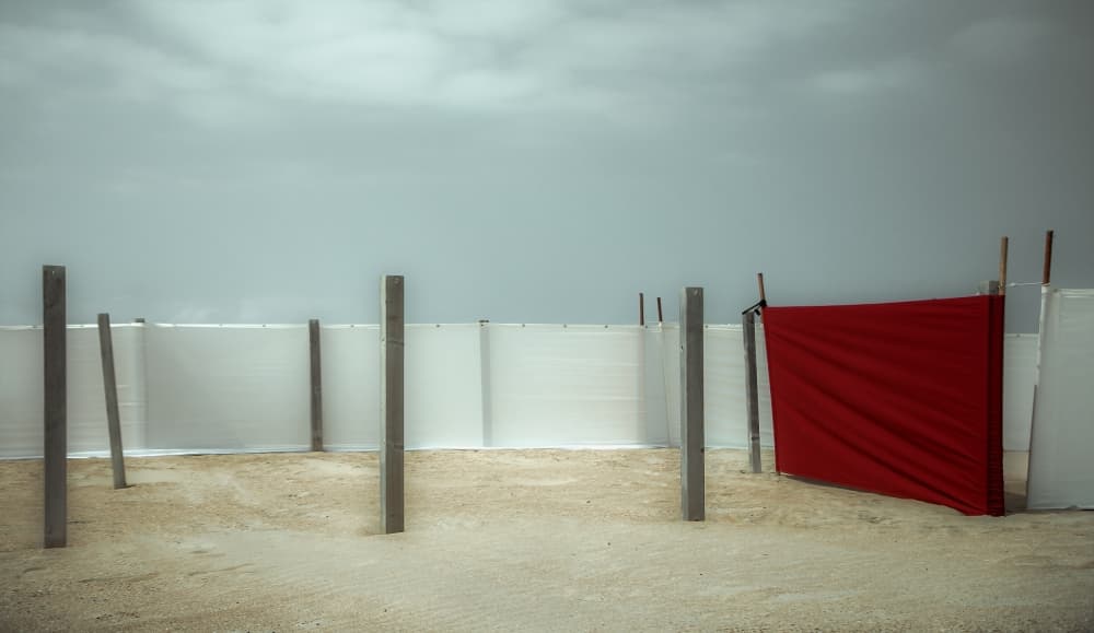 Red Fabric Minimalist Beach by Gilbert Claes — canvas wall art