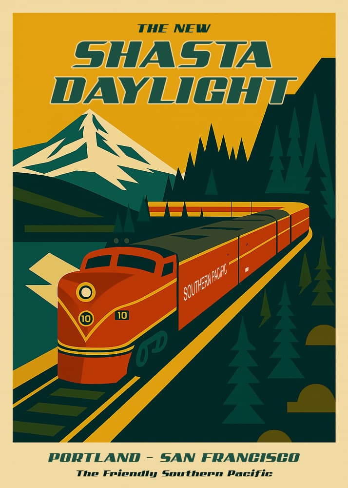 Vintage Mountain Train Journey by Osvaldo Russo — canvas wall art