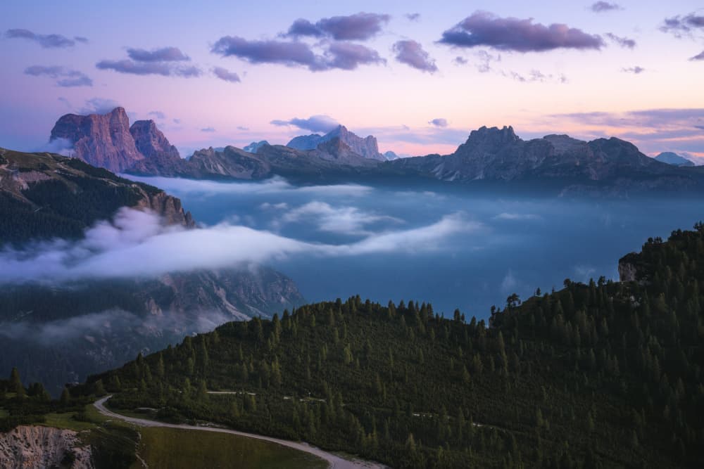 Misty Dolomites Twilight by Andreea Selagea — canvas wall art
