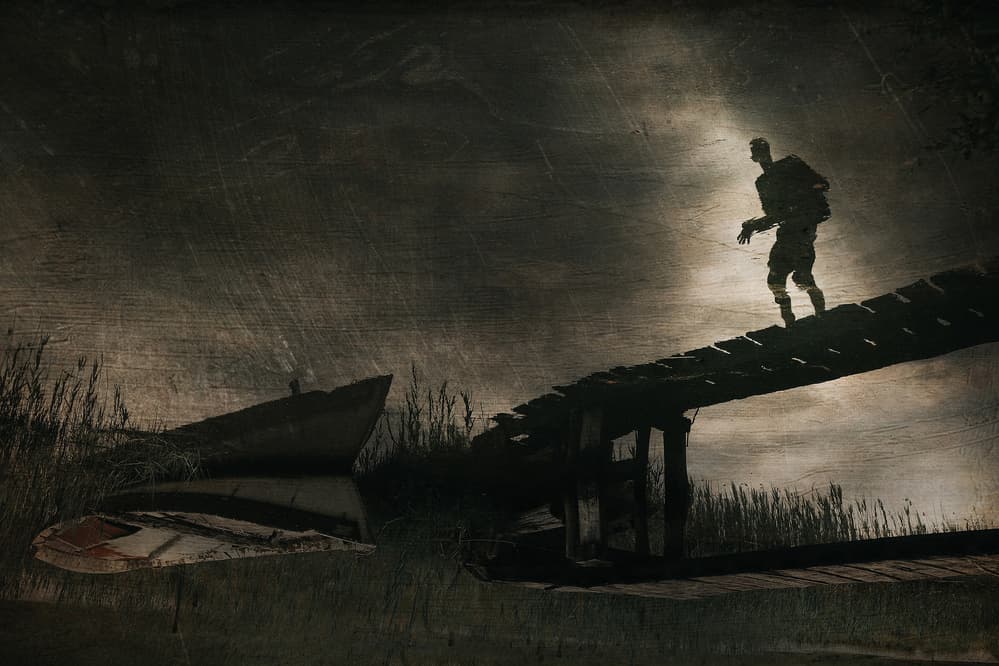 Solitary Figure on Dock by Damijan Sedevcic — canvas wall art