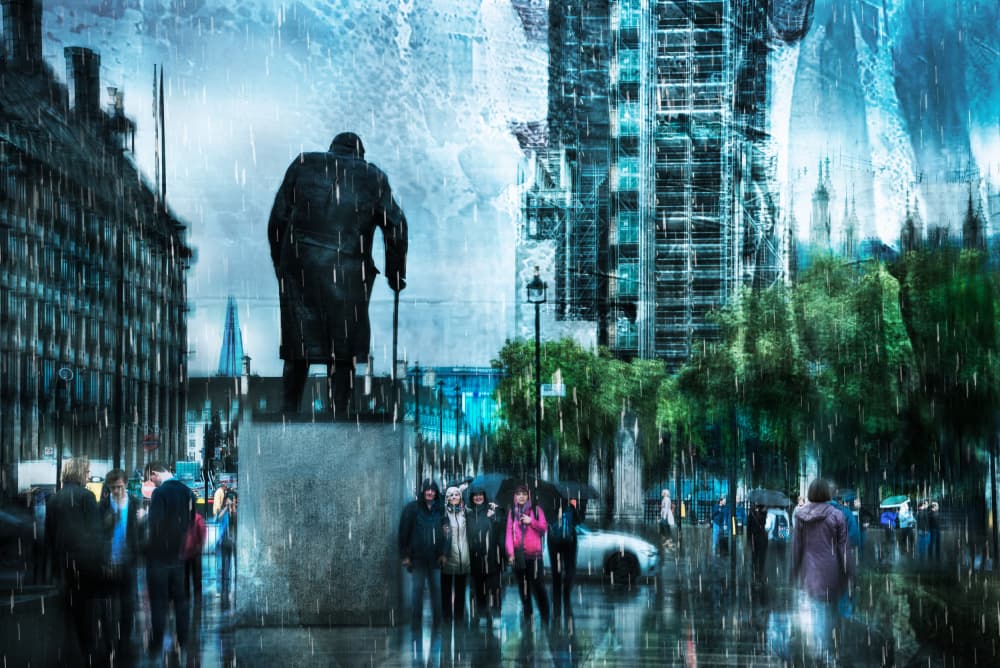 Rainy London Churchill by Nicodemo Quaglia — canvas wall art