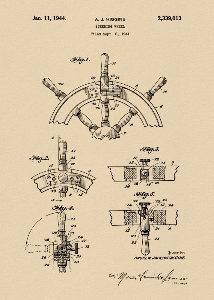 Vintage Steering Wheel Patent by Andreas Magnusson — canvas wall art