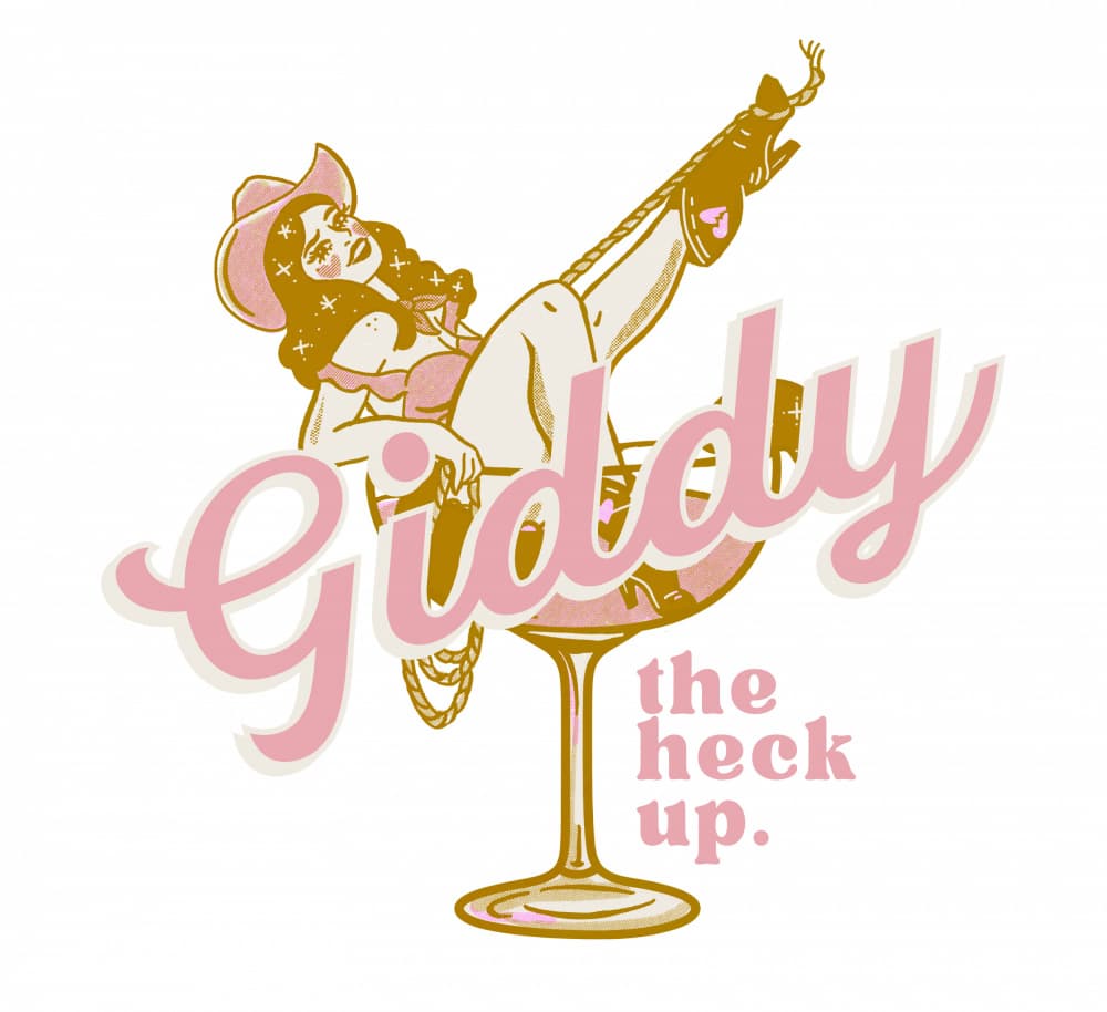 Giddy The Heck Up Retro Western Rodeo Cowgirl by The Whiskey Ginger — canvas wall art
