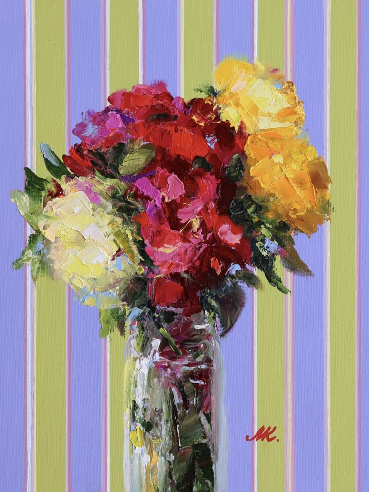 Colorful Striped Flower Bouquet by Marina Kozyr — canvas wall art