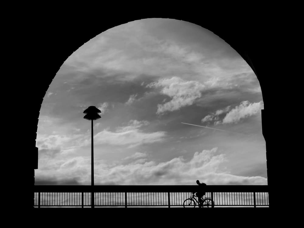 Silhouetted Biker Archway by Eiji Yamamoto — canvas wall art