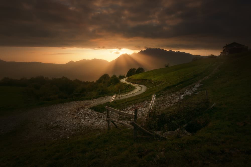 Dramatic Mountain Sunset Road by Filippo Manini — canvas wall art
