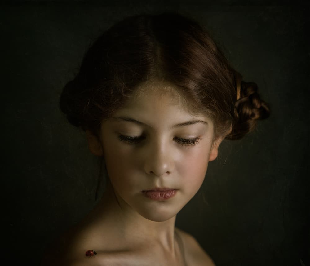 Serene Girl with Ladybug by Svetlana Melik-Nubarova — canvas wall art