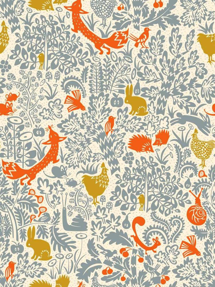 Garden Tales cream and dusty blue pattern by Annick — canvas wall art