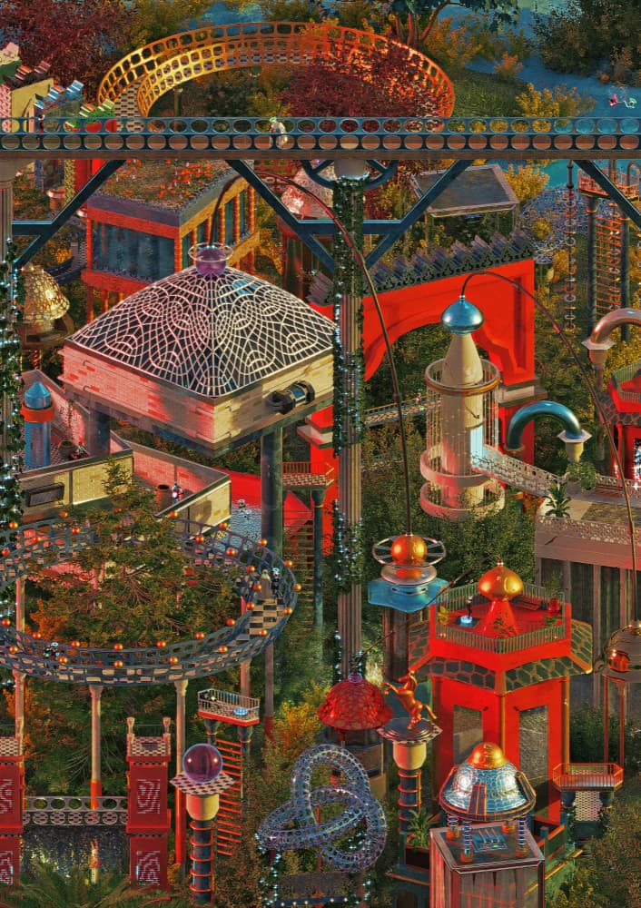 Whimsical Fantasy City by CosmoZach — canvas wall art