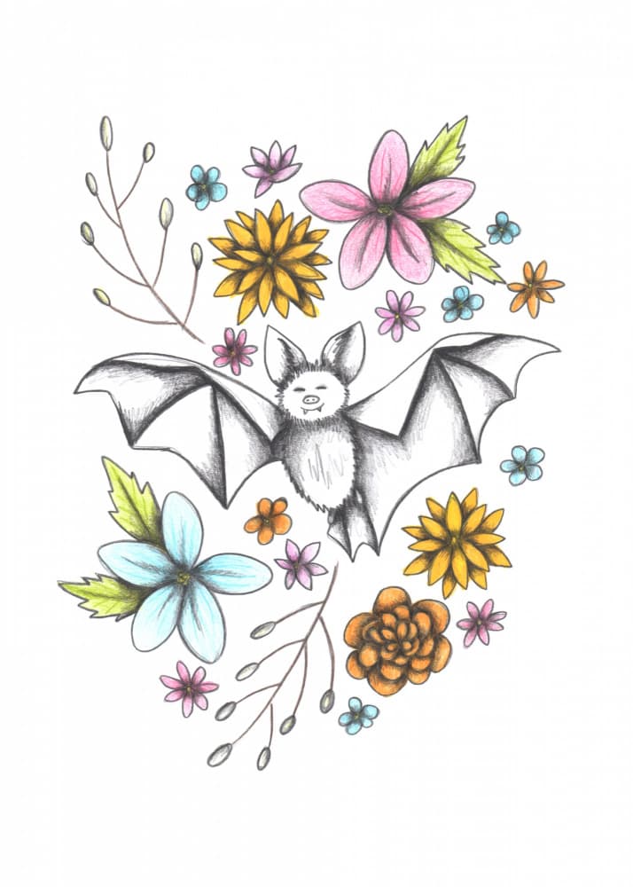 Whimsical Floral Bat by Cecilia Battaini — canvas wall art