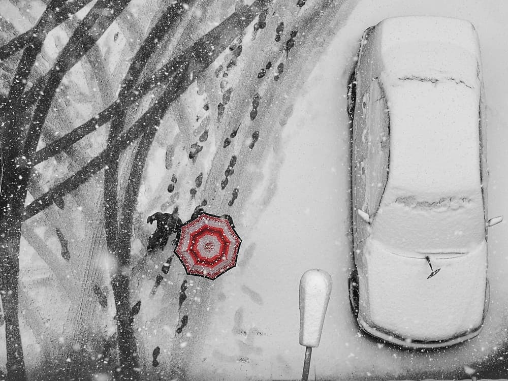 Red Umbrella in Snow by Nicoleta Gabor — canvas wall art