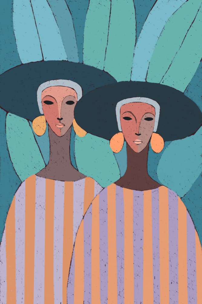 Women in Tropical Hats by Treechild — canvas wall art