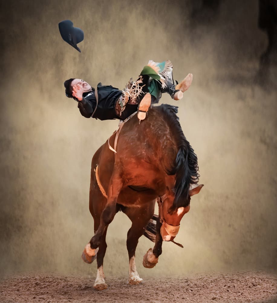 Rodeo Rider Falling by Jane Lyons — canvas wall art