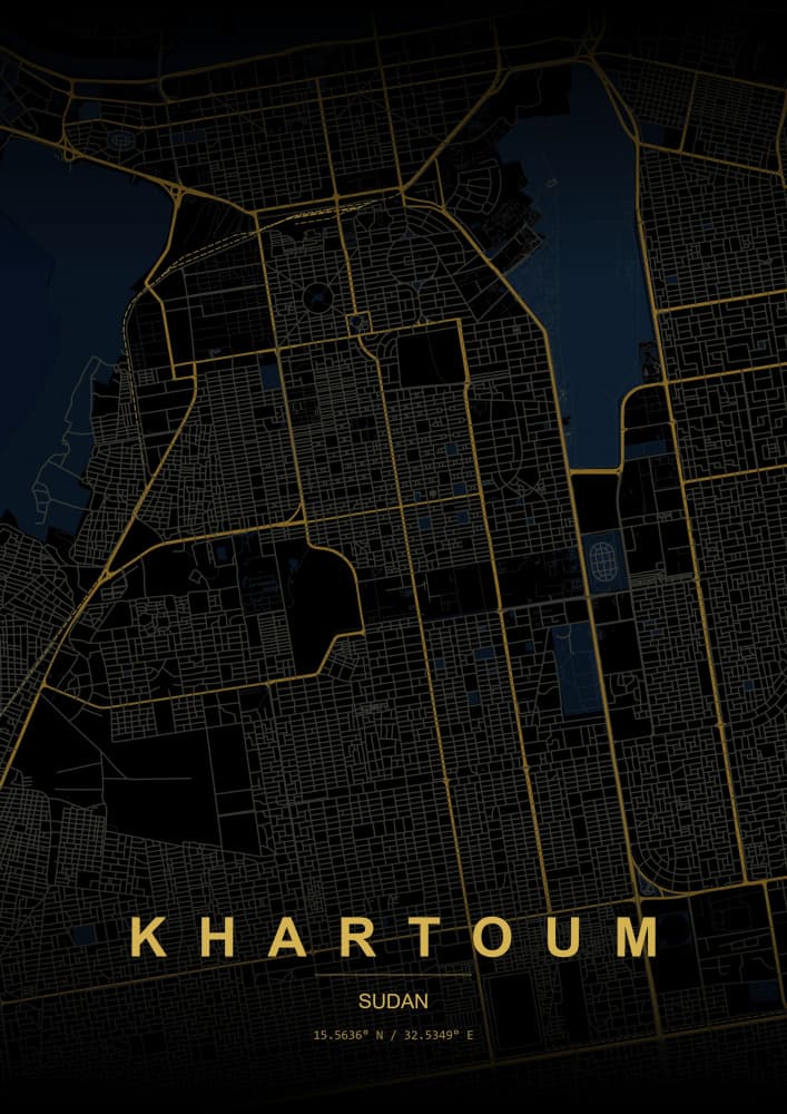 Golden Khartoum City Map by HUGO — canvas wall art