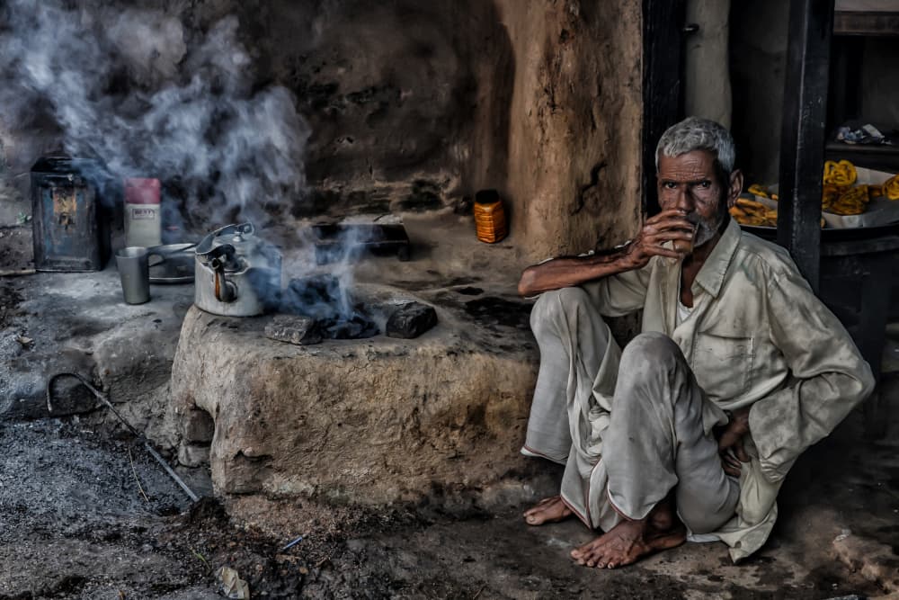Old Man's Tea Ritual by Debarshi Mukherjee — canvas wall art