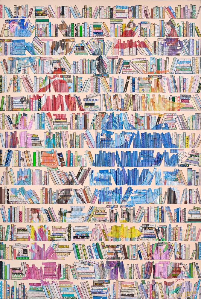 Colorful Bookshelf Library by Jukyong Park — canvas wall art