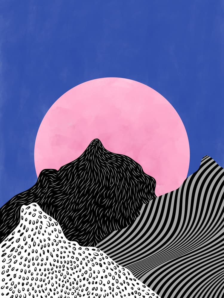 Pink Moon Mountains by Elena Ristova — canvas wall art
