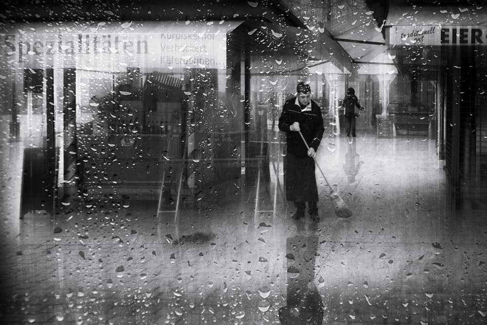 Rainy Market Cleanup by Roswitha Schleicher-Schwarz — canvas wall art