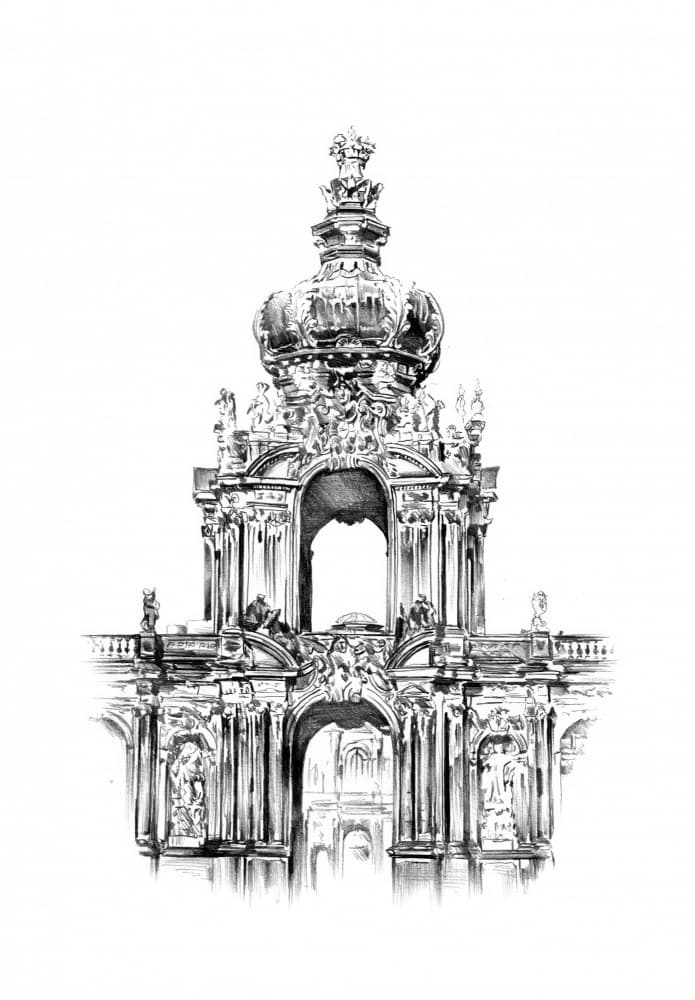 Zwinger Crown Gate Drawing by Kulik — canvas wall art