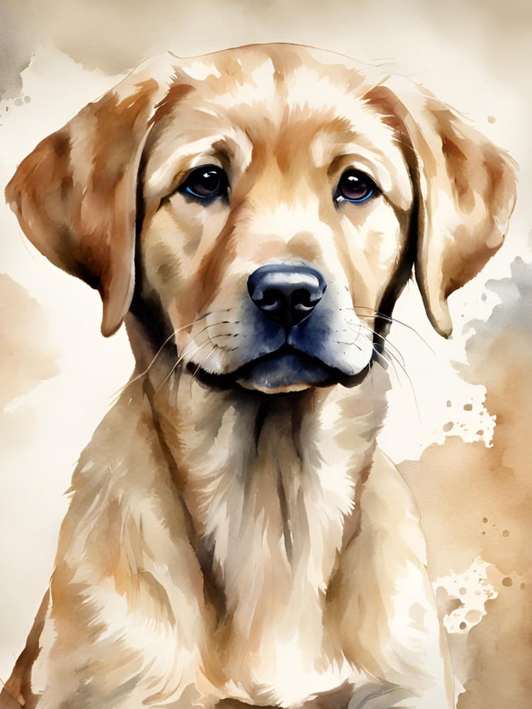 Sweet Golden Puppy Portrait by Ohkimiko — canvas wall art