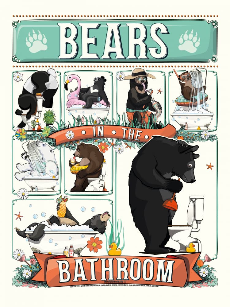 Bears In The Bathroom by In The Washroom — canvas wall art