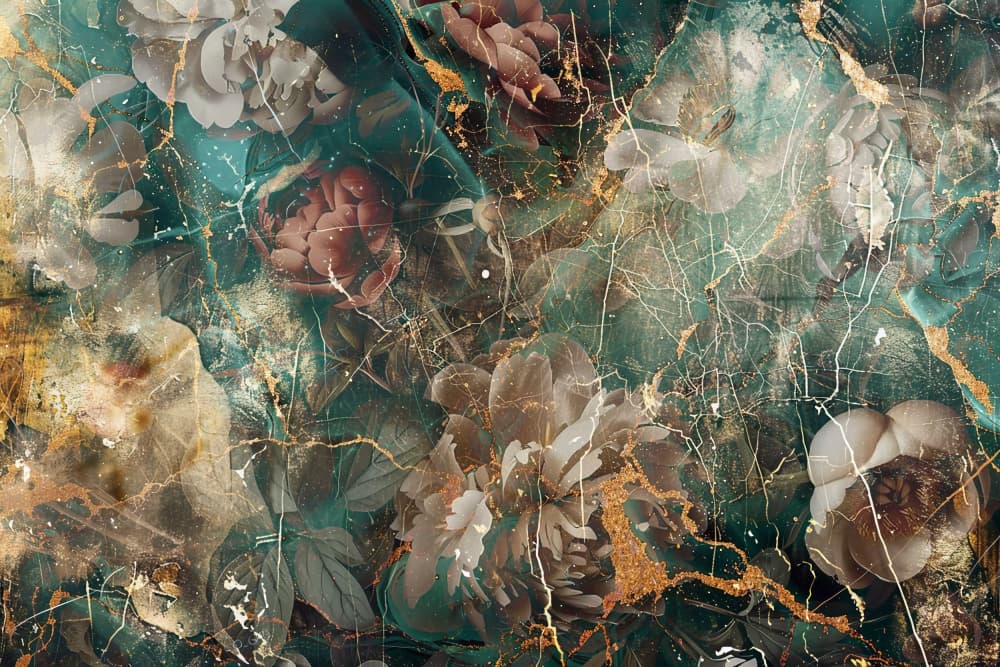 Gilded Marble Flowers by Rafal Kulik — canvas wall art