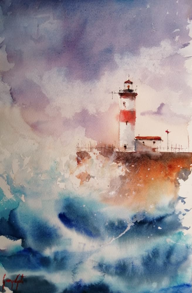 Stormy Lighthouse Waves by Giorgio Gosti — canvas wall art