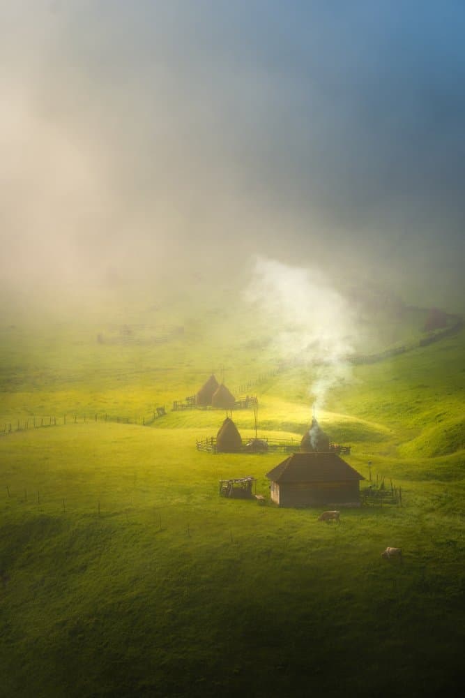 Misty Mountain Homes by Anghel Rusu — canvas wall art