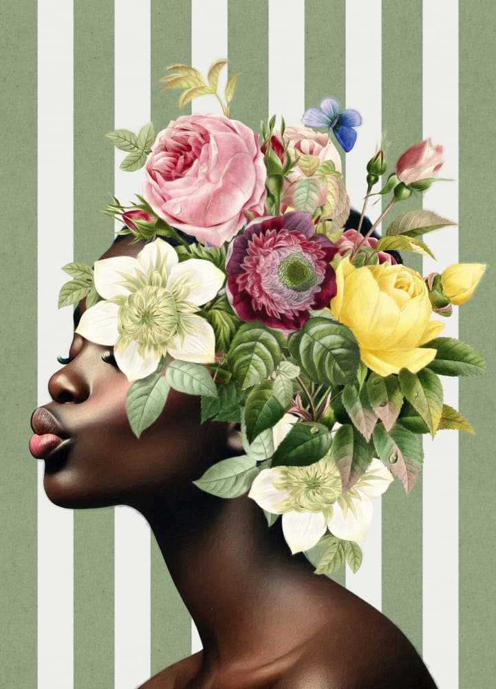 Floral Woman Kiss by Marja van den Hurk — canvas wall art