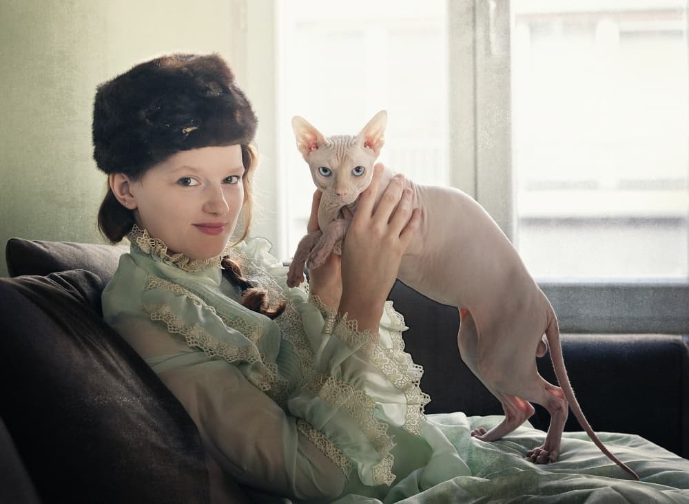 Elegant Woman Sphynx Cat by Monika Vanhercke — canvas wall art
