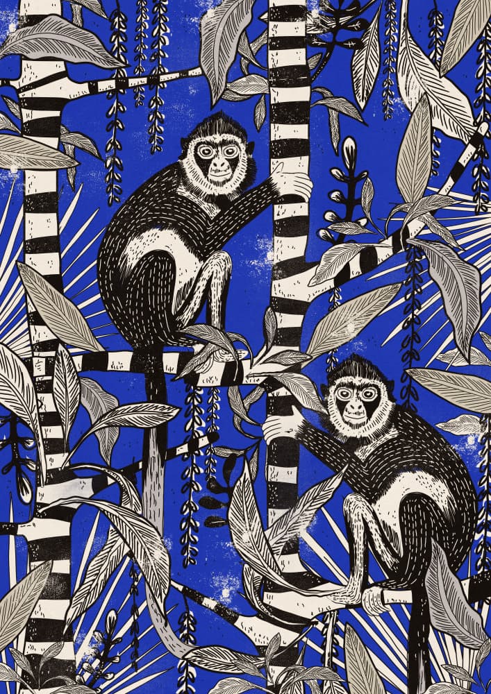 Blue Jungle Monkeys by Nicholas — canvas wall art