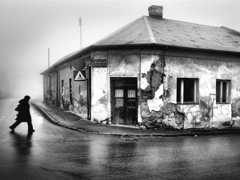 Lone Figure Wet Street by Wojciech Pokora — canvas wall art