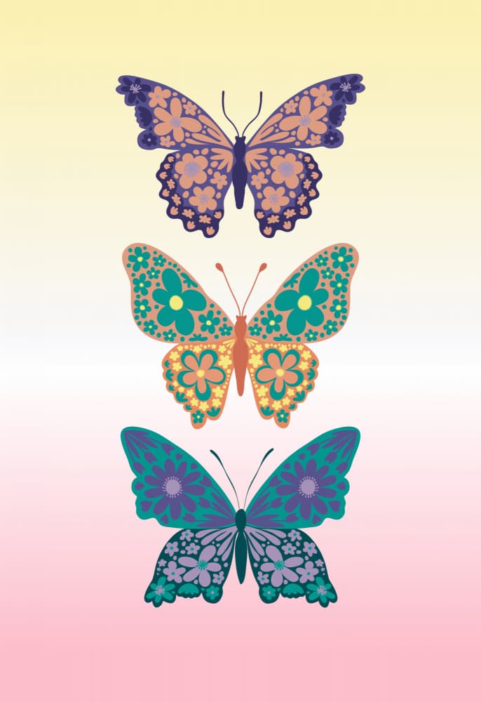 Colorful floral butterflies I by Rosana Laiz Blursbyai — canvas wall art