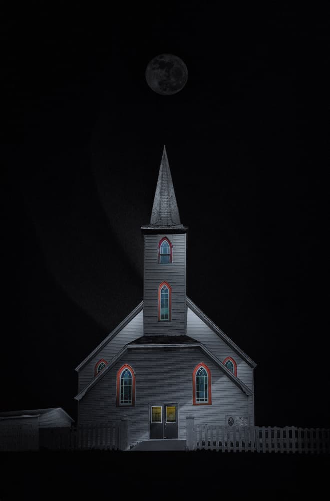 Moonlit Church Night by Molly Fu APA — canvas wall art