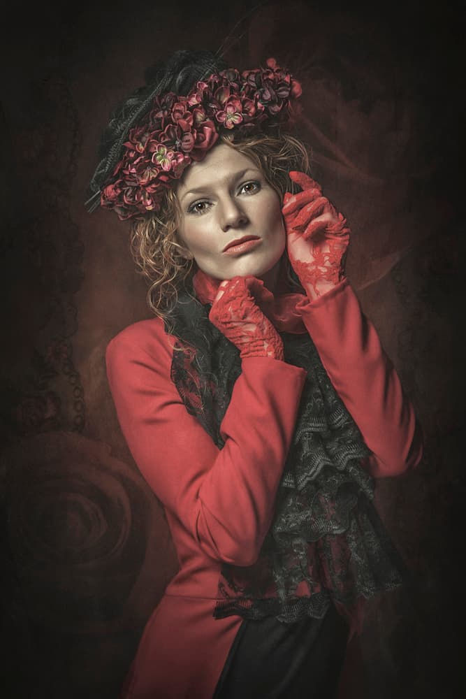 Mysterious Woman Red Hat by Carola Kayen-Mouthaan — canvas wall art