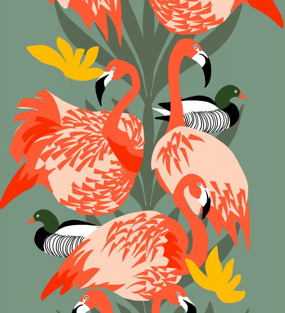 Vibrant Flamingo Jungle by Ophelia Pang — canvas wall art