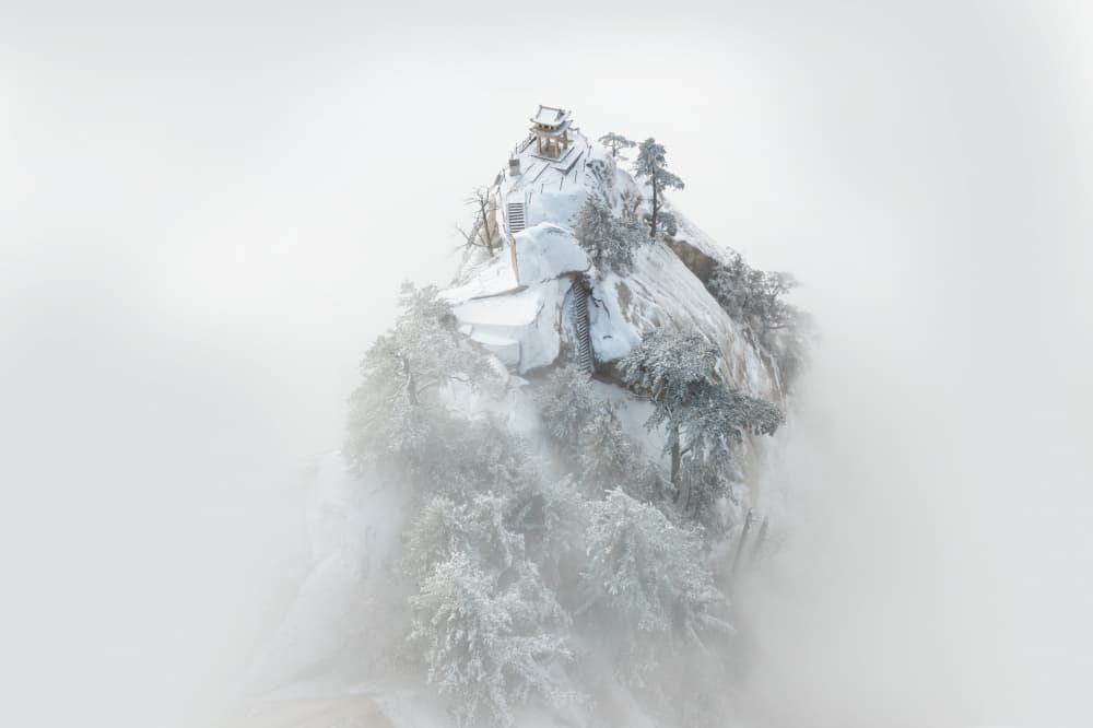 Serene Snowy Temple by Simoon — canvas wall art