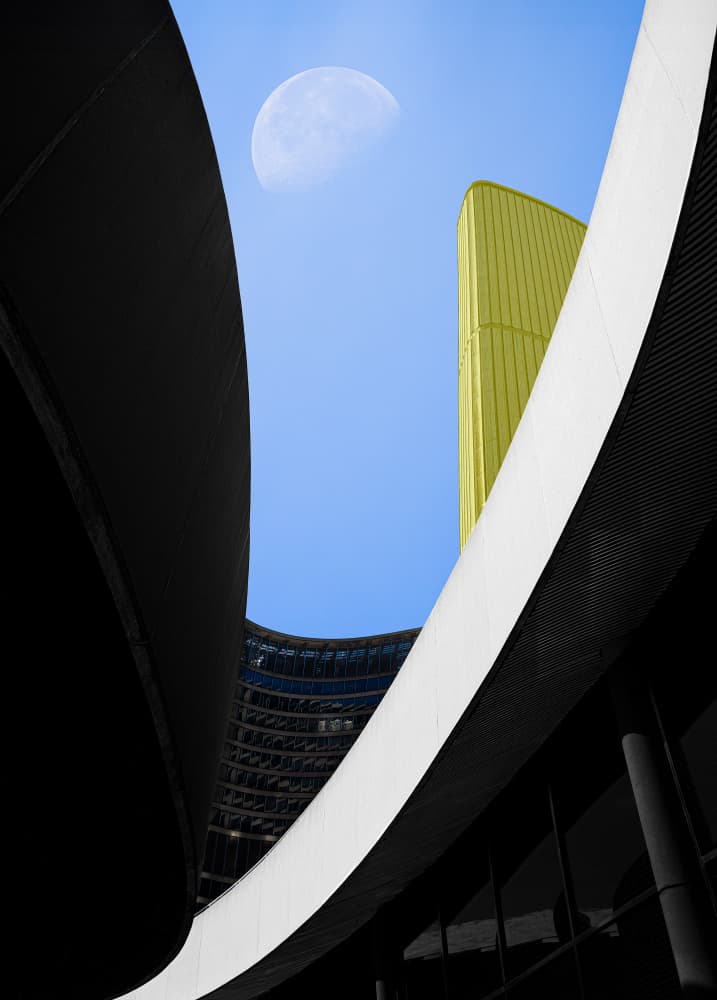 Moon Over Modern Architecture by Molly Fu APA — canvas wall art