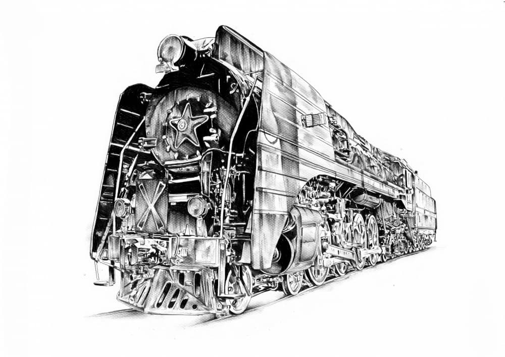 Powerful Steam Locomotive Drawing by Kulik — canvas wall art