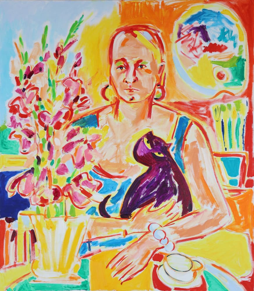 Self Portrait with a Violet Cat after Max Beckmann, oil on canvas, 2024 by Tamara Jare — canvas wall art