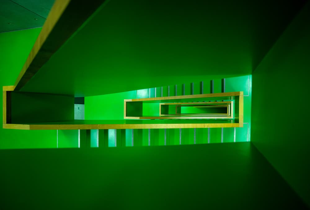 Green Geometric Stairwell by Michael Allmaier — canvas wall art