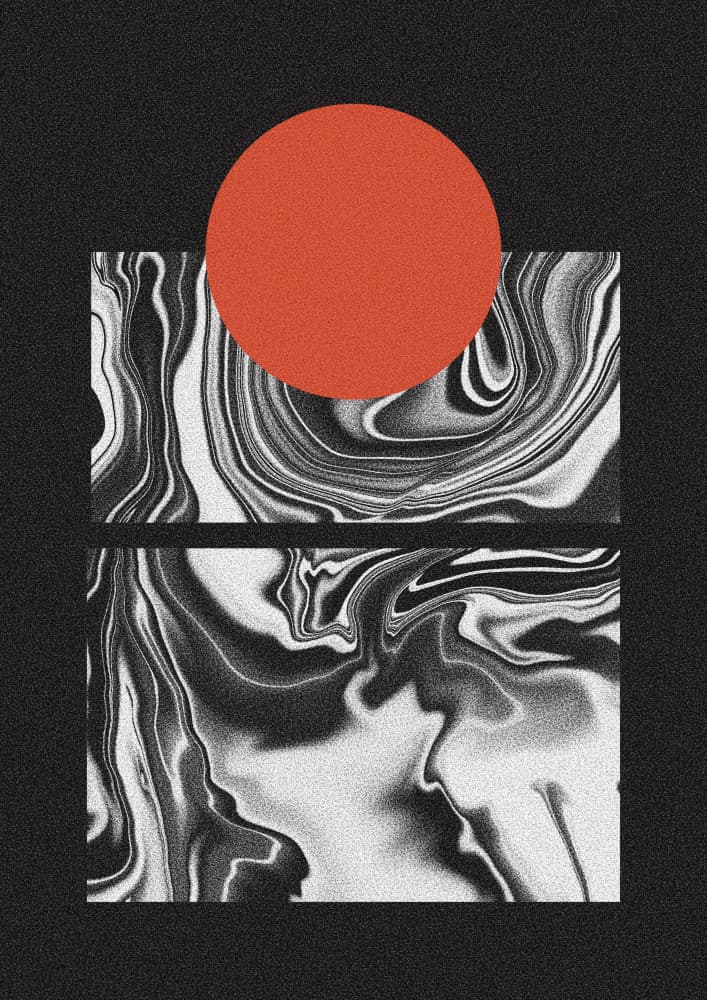 Red Sun Marble Flow by Amy Louise Baker — canvas wall art
